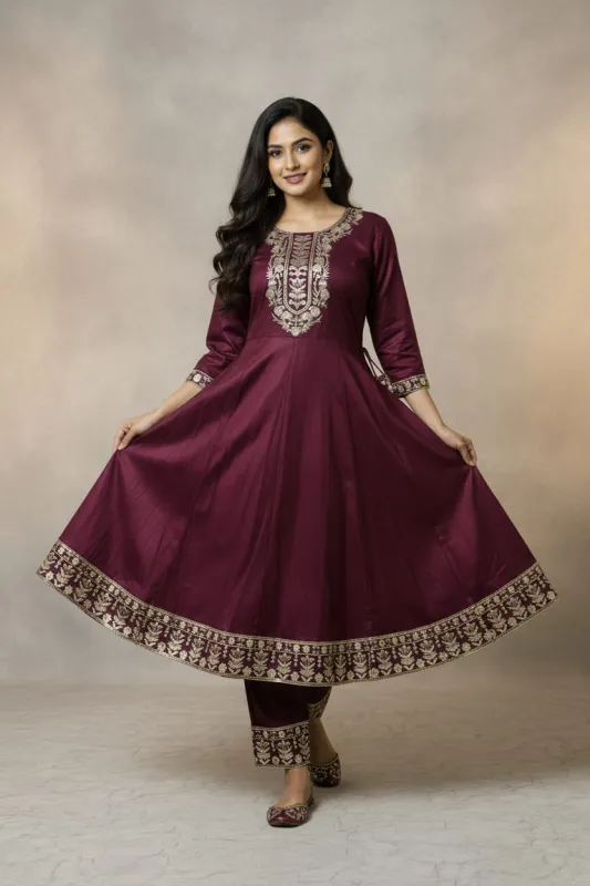 PURPLE KURTI SEQUENCE EMBROIDERY WITH MATCHING BOTTOM