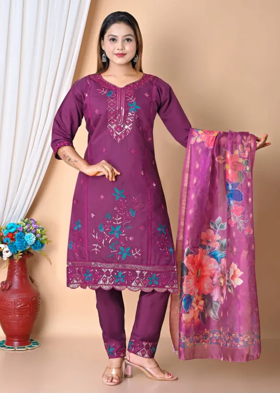 Women’s Embroidered Straight Kurta Set with Dupatta
