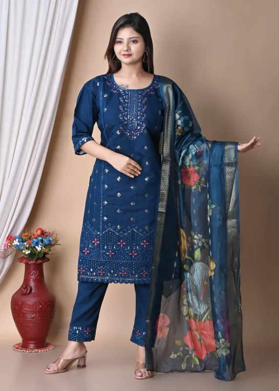 Women’s Embroidered Straight Kurta Set with Dupatta