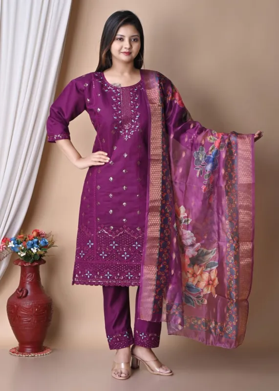 Women’s Embroidered Straight Kurta Set with Dupatta