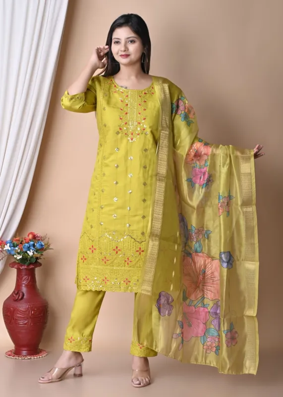 Women’s Embroidered Straight Kurta Set with Dupatta