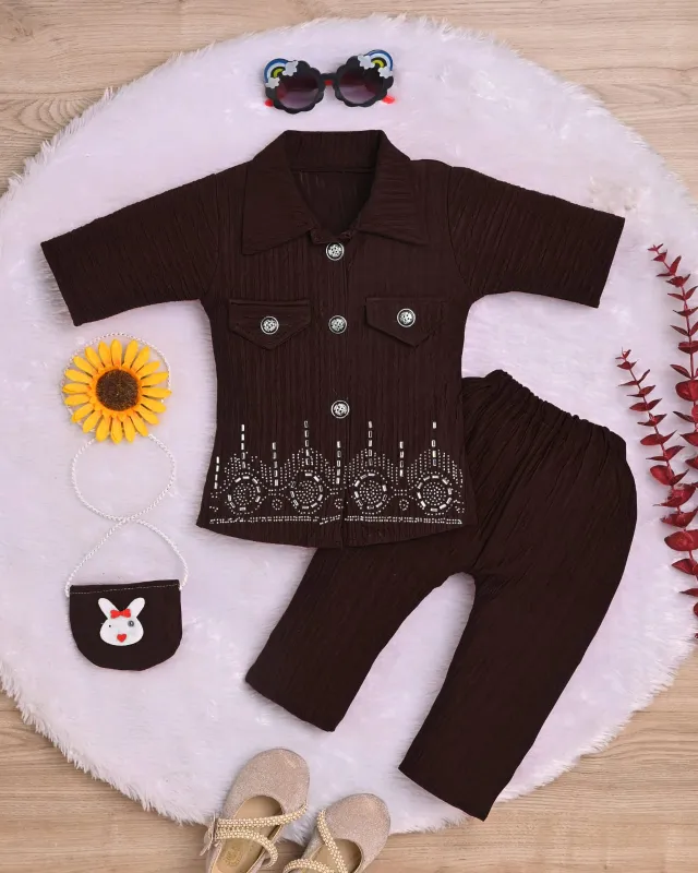 Baby Girls Embellished Shirt Top & Pant Set