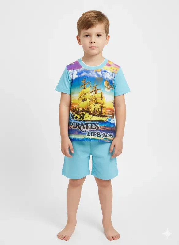 Kids Pirate Adventure Graphic T-Shirt & Shorts Set