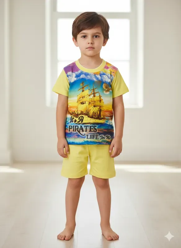 Kids Pirate Adventure Graphic T-Shirt & Shorts Set