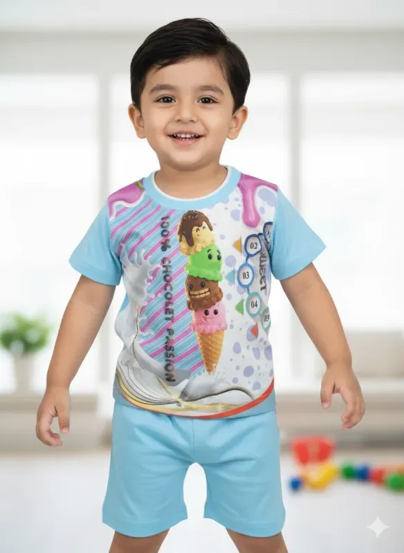 Kids Ice Cream Fun Graphic T-Shirt & Shorts Set