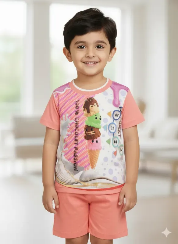 Kids Ice Cream Fun Graphic T-Shirt & Shorts Set