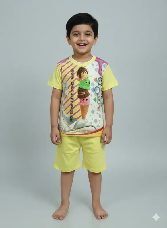 Kids Ice Cream Fun Graphic T-Shirt & Shorts Set