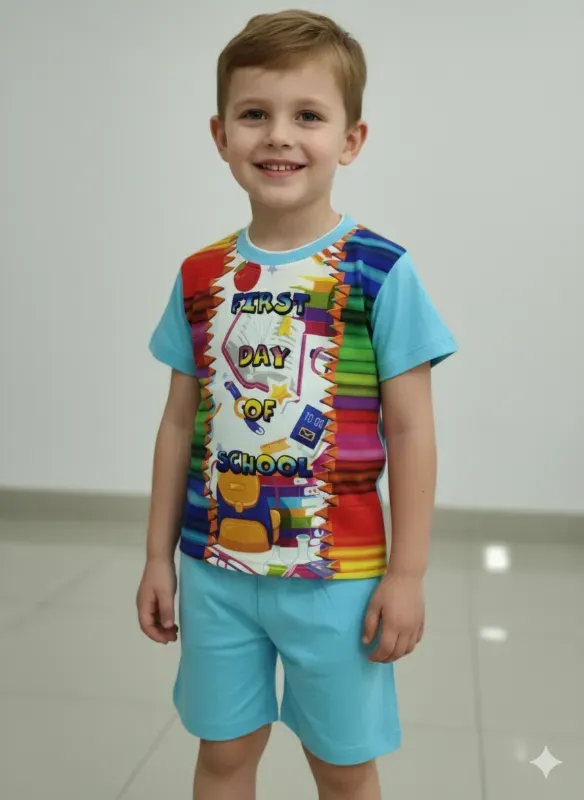 Kids First Day of School Graphic T-Shirt & Shorts Set