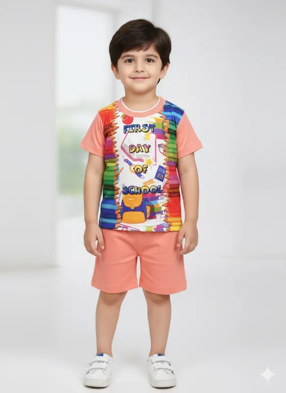 Kids First Day of School Graphic T-Shirt & Shorts Set