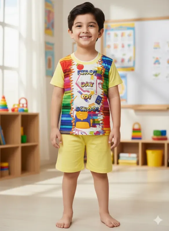 Kids First Day of School Graphic T-Shirt & Shorts Set