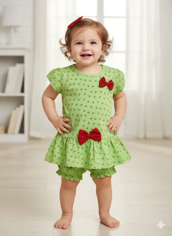 Baby Girl Bow Print Dress Set