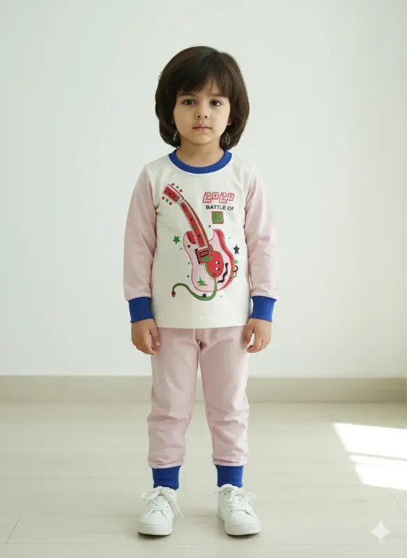 Kids DJ Guitar Print T-Shirt and Pant Set